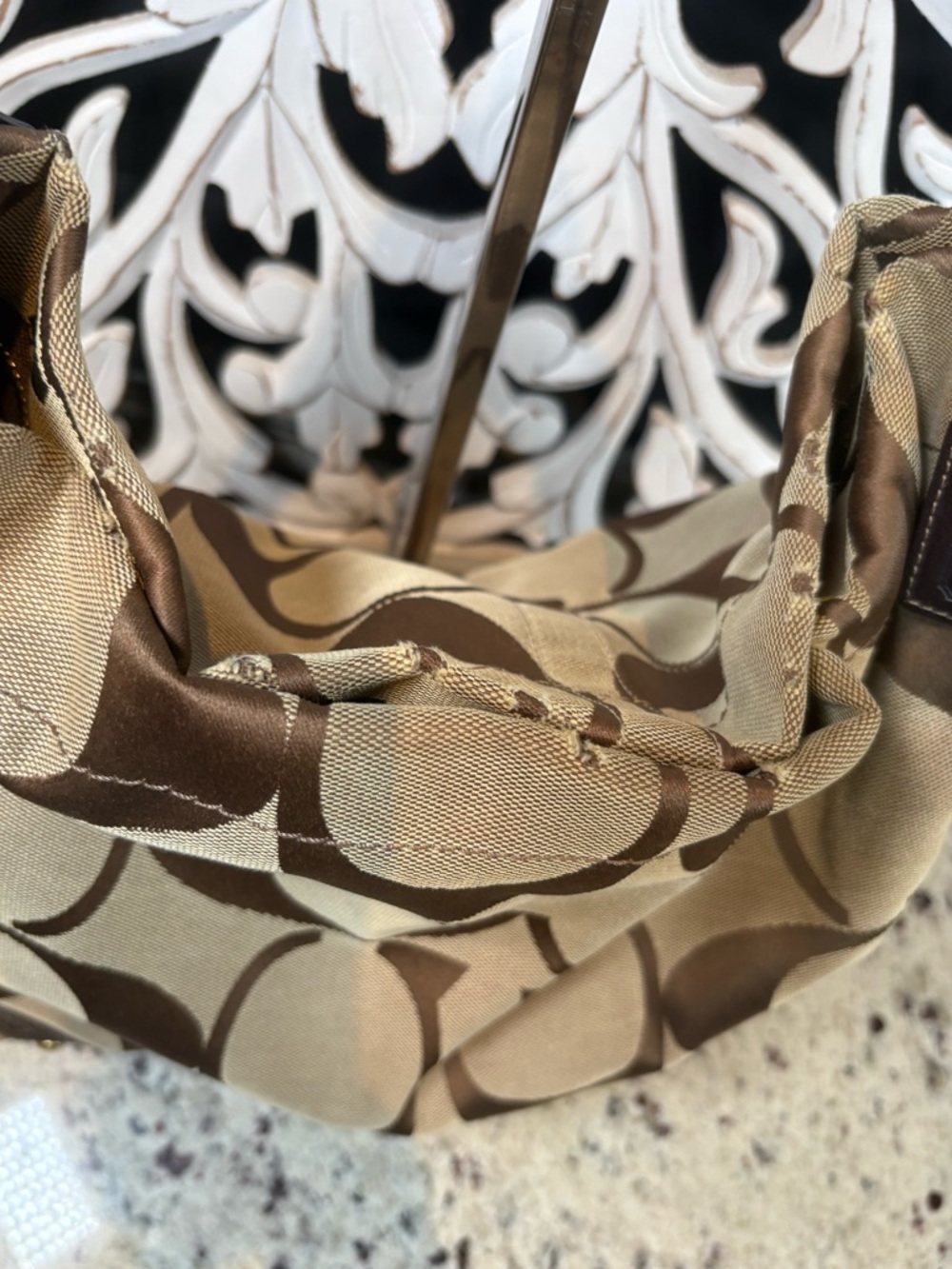 Coach Large Carly Signature Canvas Shoulder Bag in Brown and Tan #10620 - Picture 9 of 13